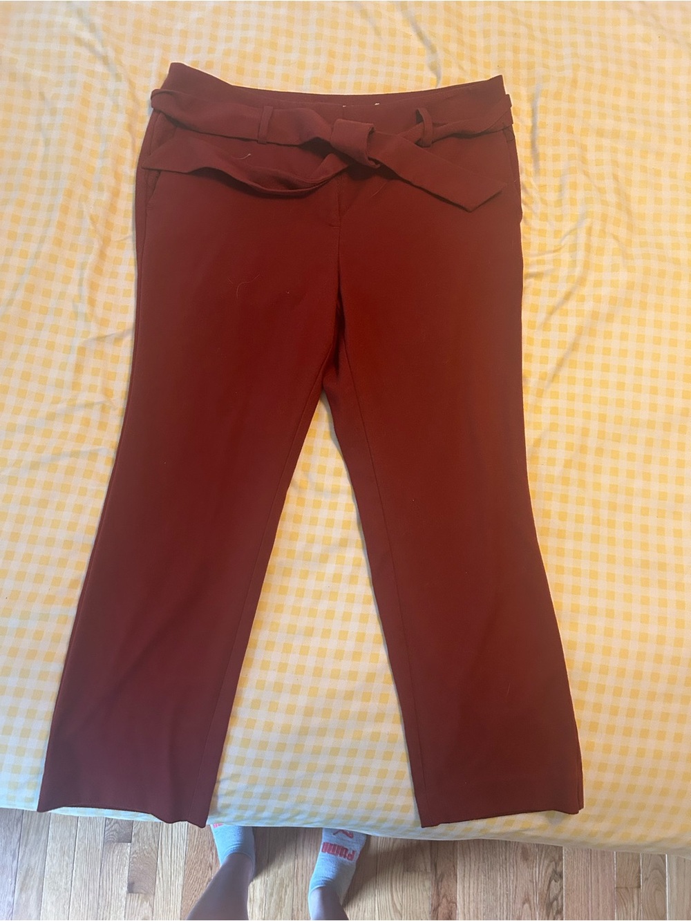 LOFT Tie-Waist Straight-Leg Pants in Deep Burgundy